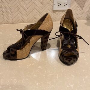Naughty Monkey Brown and Tan Peep-Toe Heels
